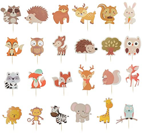 ENYACOS waldtiere geburtstag deko waldtiere tortendeko waldtiere kuchendeko muffin deko kindergeburtstag für Geburtstag Kindergeburtstag Party cake topper für Junge und Mädchen (A)