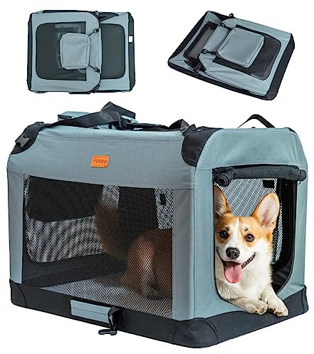 Yokee Hundebox Große Hunde L 70x52x52cm Hundebox Faltbar Grosse Hunde Transportbox für Haustiere Käfig für Haustiere Mit 3-Türen Tragbar & Einfach zu Bedienen