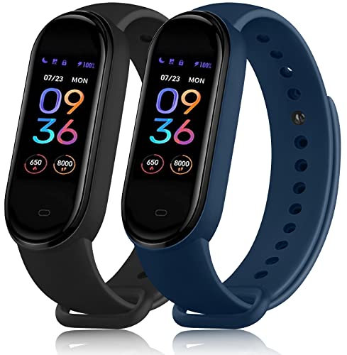 Tobfit 2 Pezzi Cinturino per Amazfit Band 5, Cinturino Silicone di Morbido Traspirante di Colorati per Amazfit Band 5 Smartband (Nero+Blu navy)