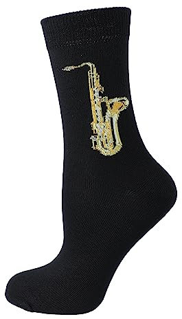 Musik-Socken mit eigenwebtem Saxophon, 1 Paar (DE/NL/SE/PL, Numerisch, 35, 38, Regular, Regular)