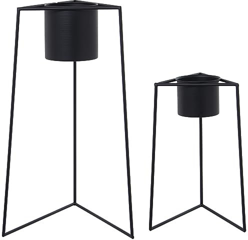 DRW Set de 2 maceteros con Patas de Metal en Negro 25x22x50 y 34x29x60cm