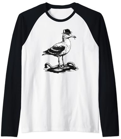 Witzige Möwe mit Hut Comic Design für Herren Damen Kinder Raglan
