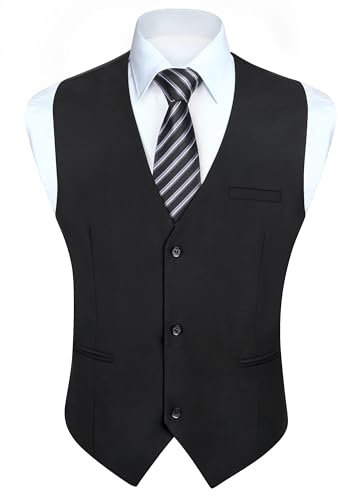 HISDERN Anzugweste Herren Schwarz Formelle Hochzeit Weste Klassische Einfarbig Anzug Westen Elegant Smoking Anzugwesten für Männer mit Taschen 2XL