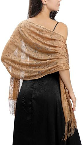 Ladiery Damen Floral Spitze Schal Stola mit Fransen für Abendkleid, Festlich Durchsichtiger Sommer Schultertuch Stole Tuch für Hochzeit Abendkleider