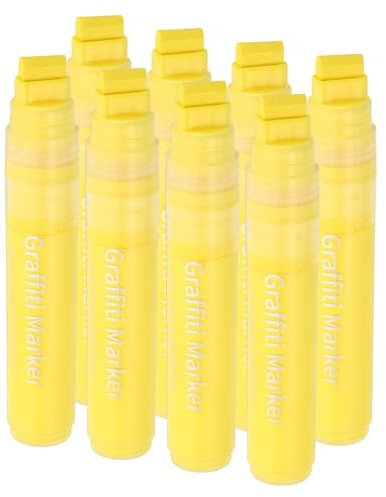 PATIKIL 8 Pcs Graffiti Markers, 15mm Yellow Poster Marker Thick Acrylic Paint Markers Pen Big Permanent Markers Large for Rock Painting Stone Glass Wood Canvas Poster Sign Ceramic