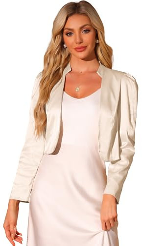 Allegra K Donna Cardigan in Raso A Maniche Lunghe per Coprispalle Bolero Elegante Formale Aperto sul Davanti Champagne XL
