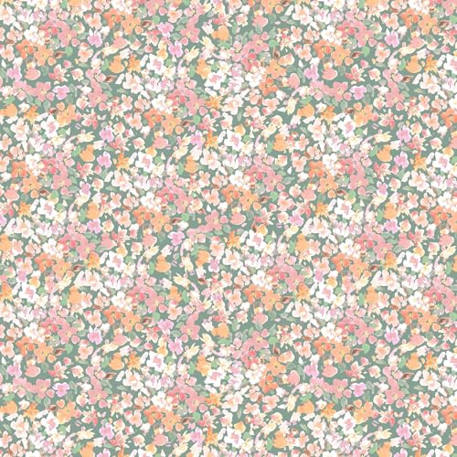 Jersey Stoff Blumen Army Green – elastischer Baumwollstoff Meterware 140 cm breit – aus 95% Baumwolle & 5% Elasthan – weich, bequem & pflegeleicht