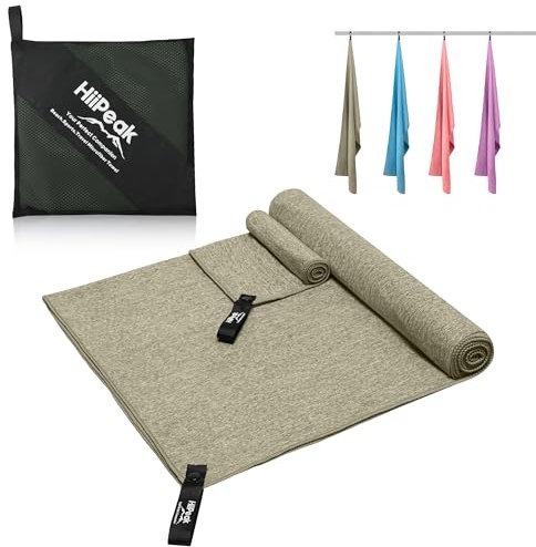 HiiPeak Mikrofaser Handtuch: Kompakt, Leicht, Schnelltrocknend - Microfaser Fitness Handtuch, Badetuch, Reisehandtuch, Campinghandtuch - Grau, 2 Stück, 160cm x 80cm + 50cm x 30cm