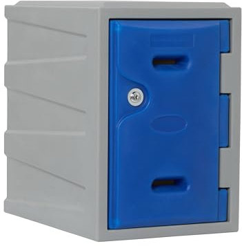 Plastic Storage Lockers, Heavy Duty Blue & Grey Polyethelene Stackable Lockers with Key Locks for Workplaces, Gyms, Changing Rooms and Schools (450mm Tall)