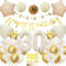 Deko 30 Geburtstag Frauen Männer - Weiß Gold Luftballons Geburtstagsdeko Ballons, Glitzer Happy Birthday Banner Girlande und Creme Weiß XXL Zahl Folienballon Tortendeko für 30 Jahre Party Boho