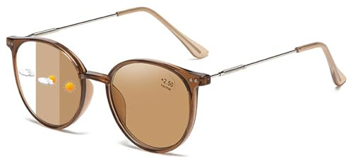 Lanomi Selbsttönende Lesebrille Blaulichtfilter Damen Herren Rund UV400 Schutz Lesehilfe Sehhilfe Photochrome Brille mit Stärke