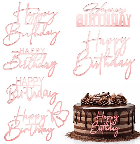 6 Stück Happy Birthday Cake Topper Tortendeko Roségold Cake Topper Geburtstag Tortenaufsätze HappyBirthday Acryl Kuchenaufsätze Tortenschilder Besondere Tortenaufsätze zum Happy Birthday Geburtstag