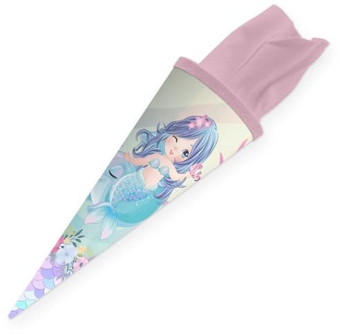 itenga Geschwister Schultüte 35cm mit Filzverschluss kleine Tüte Geschenkverpackung Einschulung Schulanfang (Motiv Meerjungfrau)