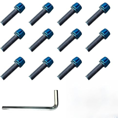 12 Stück Fahrrad Vorbau Schrauben M5 x 18mm Fahrrad Schaftschrauben M5 Schrauben mit Unterlegsscheiben und Inbusschlüssel für Lenker(Blau)