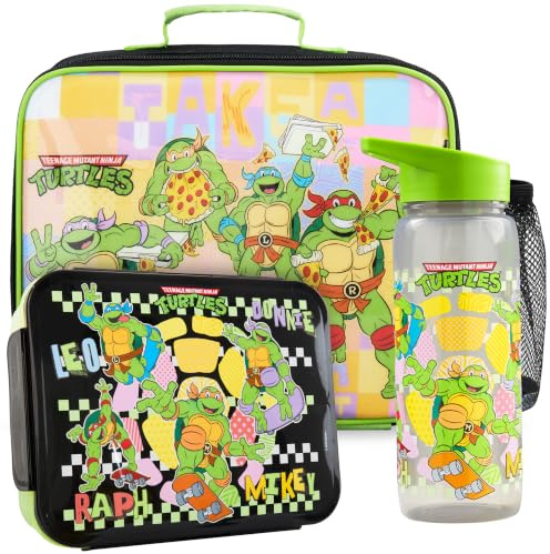 Get Trend Teenage Mutant Ninja Turtles Kids Insulated Lunch Bag Set, 3Pc Bento Lunch Box, 640ml BPA-Free Water Bottle & Food Carrier for School, Travel, Picnic, Gifts for Boys (Multi TMNT)