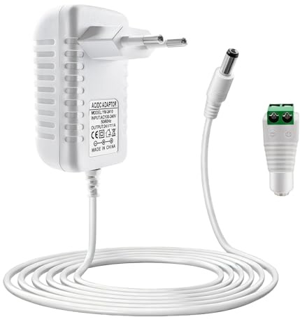 Alimentatore di rete LED da 24 V, 1 A, trasformatore universale, ingresso AC 100 – 240 V, adattatore spina UE 5,5 x 2,1 mm, con spina DC per strisce LED, telecamere CCTV, router, TV box, altoparlante