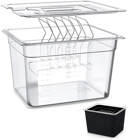 KitchenBoss 11L Sous Vide Container: Water Bath Cooker Tank & Lid & Rack & Insulated Cover Kit, Compatible with Most Sous Vide Machine