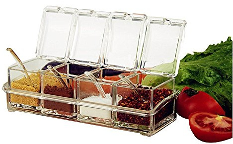 ParaCity Kitchen Gourmet Acrylic Seasoning Box with 4 Serving Spoons, Nice Design for Kitchen (Seasoning Box)
