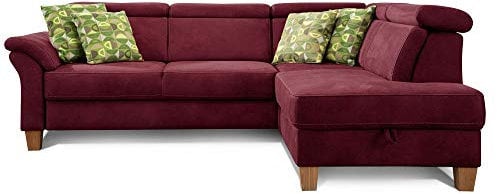 Cavadore Ecksofa Ammerland mit Ottomane rechts / Federkern-Sofa im Landhausstil mit verstellbaren Kopfstützen / 245 x 84 x 194 / Lederoptik rot