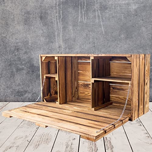 Große geflammte Wand Hängebar mit Integrierter Arbeitsplatte - flambierte Holztruhe Holzkiste Obstkiste Barregal 81x41x31cm