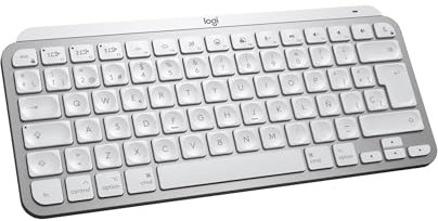 Logitech MX Keys Mini for Mac - Teclado inalámbrico minimalista, Compacto, Bluetooth, Teclas retroiluminadas, USB-C, Compatible con MacBook Pro, Macbook Air, iMac, iPad, QWERTY Español - Gris claro