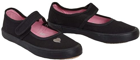 shelikes Girls Boys School PE Pumps Gym Black Trainers Touch Fastening Dance Plimsolls[Heart 1 UK]