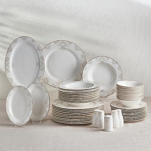 Karaca Siena Service de table élégant 56 pièces pour 12 personnes, Service de Table Porcelaine Blanche de haute qualité, Assiettes Plates Vaisselles Dinner
