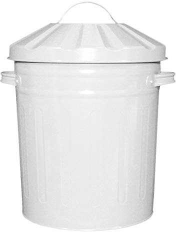 Muddy Hands 15 Litre Small Metal Bin with Lid Recycling Rubbish Waste Paper Dustbin (White)