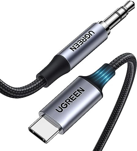UGREEN Cable USB C a Jack 3.5 DAC Chip 1M Auxiliar Tipo para Coche Compatible con iPhone 16 Plus Pro Max iPad Galaxy S25 Ultra Pixel 9 XL (Gray)