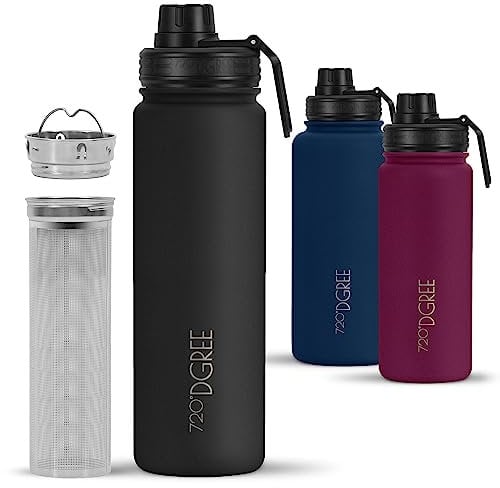 720°DGREE Edelstahl Thermo Trinkflasche 710ml “noLimit” +Früchtebehälter - Auslaufsicher, Kohlensäure geeignet, BPA-Frei - Isolierflasche mit Schraubverschluss für Sport, Fahrrad, Fitness +Sportdeckel