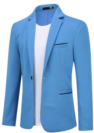 Allthemen Blazer da Uomo Slim Fit con Un Bottone Suit Jacket Giacca Elegante Formale for Wedding Business Evening da Lavoro Blu L