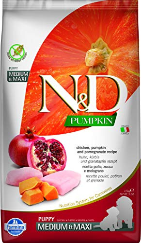 Farmina N&D Pumpkin Puppy Medium Pellets Hundefutter (Trockenfutter, mit hochwertigen Vitaminen und natürliche Antioxidantien, ohne Mais, Zutaten: Hähnchen Granatapfel, Portionsgröße: 2,5 kg)