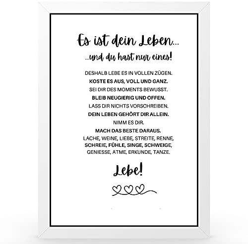 Urhome DIN A4 Kunstdruck Es ist dein Leben inkl. Rahmen Weiß - Worterklärung wie im Duden Lexikon als Wanddeko Spruch-Poster Deko Wandbild mit Spruch gerahmt für Wohnung Familie Geschenk