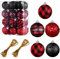 24 Stück Weihnachtskugeln Ornamente für Weihnachtsbaum, bruchsicher, Büffelkariert, Weihnachtsbaumschmuck, rustikale Weihnachtskugel-Ornamente für Feiertage, Party-Dekoration (rot, schwarz, 3,5 cm)