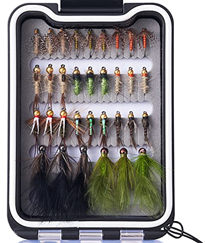 Bassdash Fliegenfischen Fliegen Set Forellenbarschangeln mit Fliegenbox Mit Trockenfliegen/Nassfliegen, Nymphen, Streamers, Popper