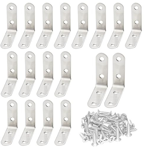 CEEYSEE 20 Pezzi Staffe Angolari 90 Gradi 50 x 50 mm in Acciaio Inossidabile Staffa Angolare in Acciaio Inox con Viti Per Il Fissaggio Di Mobili In Legno, Tavoli, Sedie, Finestre (50mm)