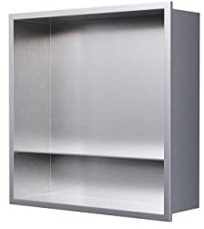 Nicchia da parete in acciaio inox con ripiano portaoggetti NT303010X - 30 x 30 x 10 cm (L x A x P) - colore selezionabile, Colore:Acciaio satinato