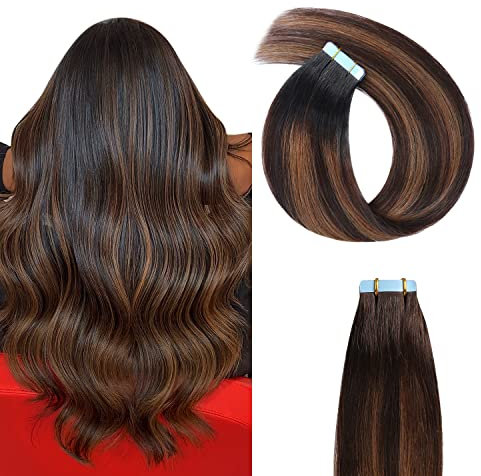 YILITE Tape Extensions Echthaar, T2/P2/6 40cm 20 Stück/Packung 40g Tape in Extensions Echthaar Invisible Seidig Gerade Skin Weft Tape Ins Natürlich Erweiterungen (40cm #T2/P2/6)
