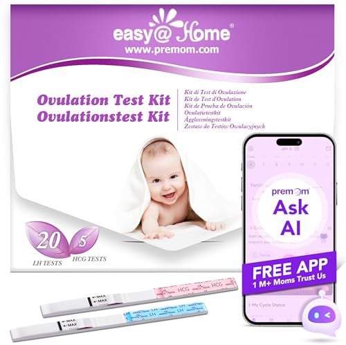 Easy@Home Tests d'Ovulation Tests de Grossesse - Soutenu par l’Application d’Ovulation Premom APP Française (20LH+5HCG)