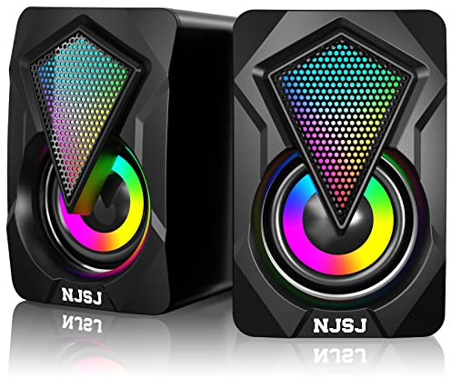 NJSJ H128 Computer Speakers,2.0 USB Powered Gaming Speakers with RGB LED Light 3.5mm Aux Input Stereo Mini Multimedia Speaker for PC, Desktop, Laptop, Cellphone, Monitor