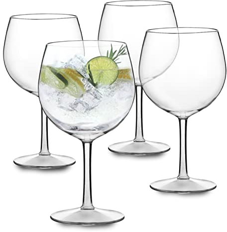 M.W. Lot de 4 verres à ballon en plastique dur Tritan de 70 cl, incassable, réutilisable, lavable, sans BPA, lot de 4 verres en plastique dur premium parfaits pour cocktails