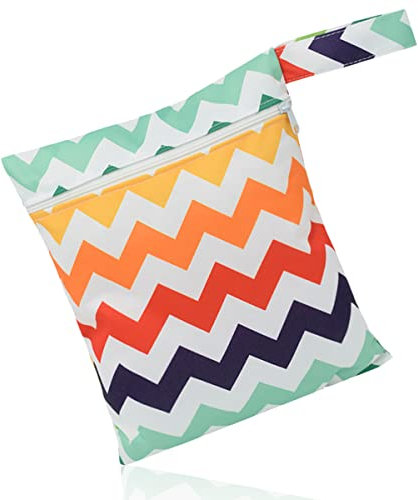 Jagowa Baby Wet Bag - Waterproof, Washable, Portable Diaper and Swimsuit Storage with Zipper (Wave Pattern)