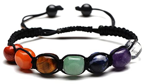7 Chakra Edelstein Armband - Echte Natürliche Steine, Elastisch, Lava - Yoga Glückbringen für Damen und Herren