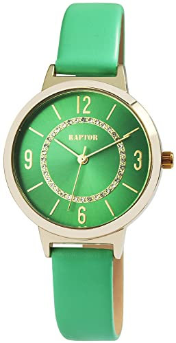 Raptor Lieke Damen-Uhr Leder Similistein Dornschließe Analog Quarz RA10228 (hellgrün)