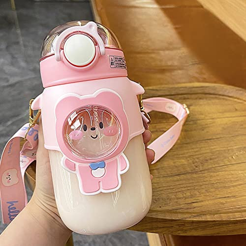 Bouteille d'eau en plastique avec paille et autocollants, 720 ml Kawaii pour filles, école, bureau, voyage