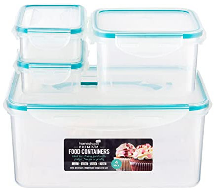 HOMESHOPA Premium Airtight Food Storage Containers Set of 4, Large Lunch Boxes with Carrying Handle, Reusable Plastic Containers with Lids, Leakproof, BPA Free, Dishwasher, Freezer, Microwave Safe