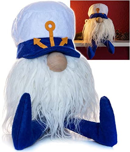 alles-meine.de GmbH lustiger Wichtel/Zwerg 30 cm groß Kapitän/Seefahrer/Matrose - für Sommer & Winter - Weihnachten - Plüschtier/Kantenhocker/Türstopper - Kochmütz..