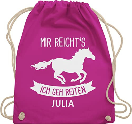 Turnbeutel Rucksack - Pferd Pferde - Mir reichts ich geh reiten - Unisize - Fuchsia - tasche zum reit sachen für mädchen pferden gehe beutel pferderucksäcke pferdemotiv reicht s stoffbeutel