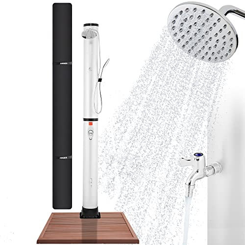 Arebos Ducha Solar 40 L Premium | termómetro Integrado | Temperatura del Agua hasta 60°C Ducha de Piscina | técnica de Encaje a presión | Incl. Ducha de pie y Cubierta | Aquastop