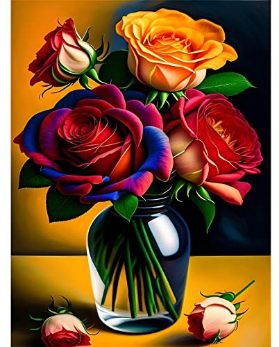 EOBROMD Diamond Painting Blumen, 5D Diamant Painting Bilder Erwachsene Rosen, DIY Diamant Malerei Set für Wanddekoration 30x40 cm
